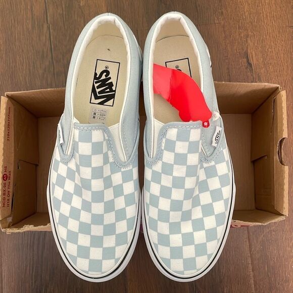 vans classic slip on checkboard baby blue size 7.5 - Picture 1 of 6